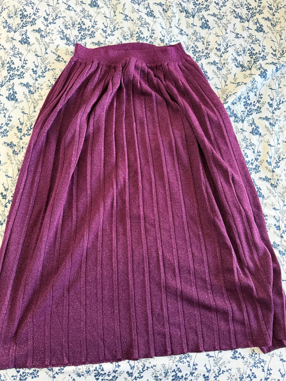 Metallic Pleated Midi Skirt - Plum